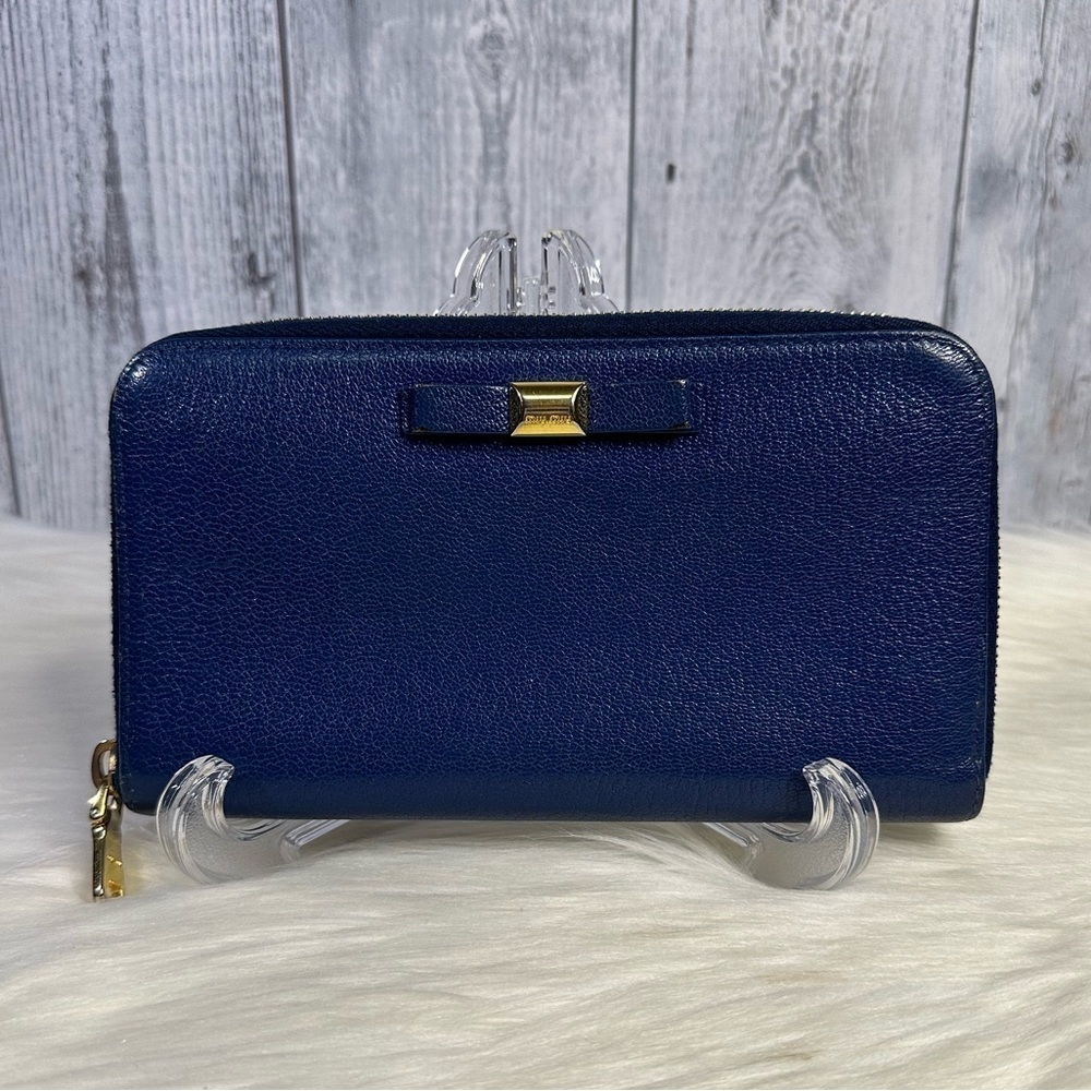 MIU MIU ribbon continental zip wallet in royal blue